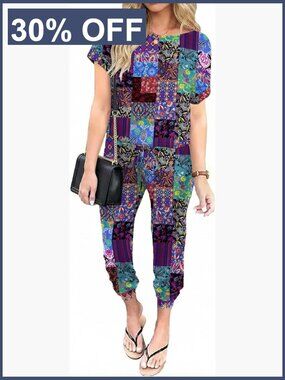 Women's Jumpsuit Romper Summer Casual Travel Outfit Short Sleeve Drawstring